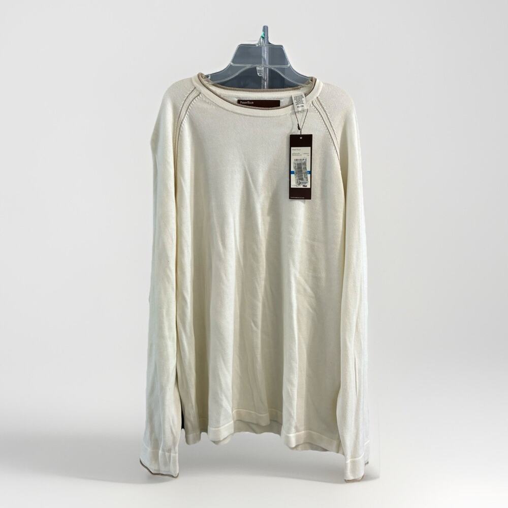 PERRY ELLIS ANNIVERSARY COLLECTION Long Sleeve Cream Crew Neck Sweater - Size XL